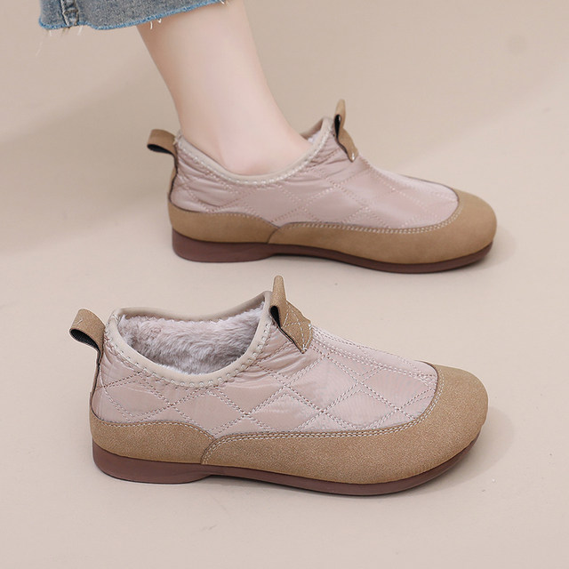 Winter new old Beijing cotton shoes for women 2024 new velvet thickened slip-on warm anti-ski ground boots cotton boots