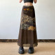 DARLINGAGA vacation style retro spliced ​​printed mesh skirt for women's brown versatile hip straight long skirt