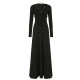 DARLINGAGA French temperament lace spliced ​​neck strap deep V-neck dress for women black trouser a-line skirt long skirt