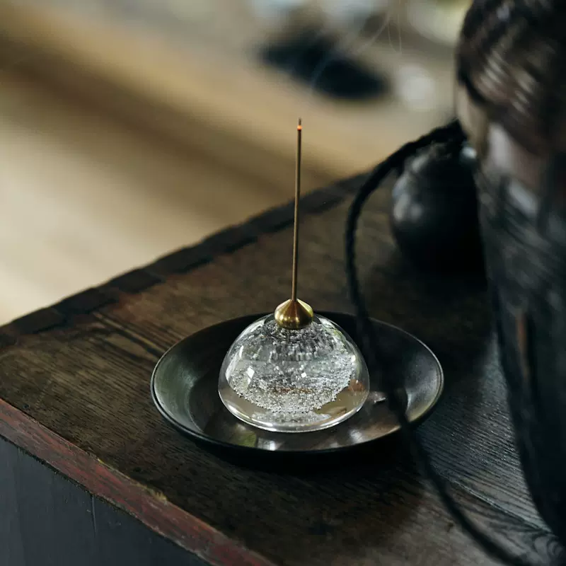 玩物志日本琉璃气泡线香香插茶室装饰小摆件禅意茶道