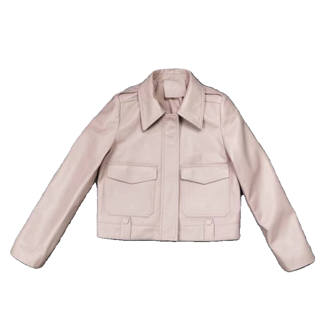 Haining 2025 spring new genuine leather sheepskin leather jacket for women's neck pink short jacket makes you look slim