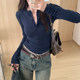 Hot mom goes out to breastfeed long-sleeved T-shirt as base spring and autumn new V-neck slimming design postpartum breastfeeding top