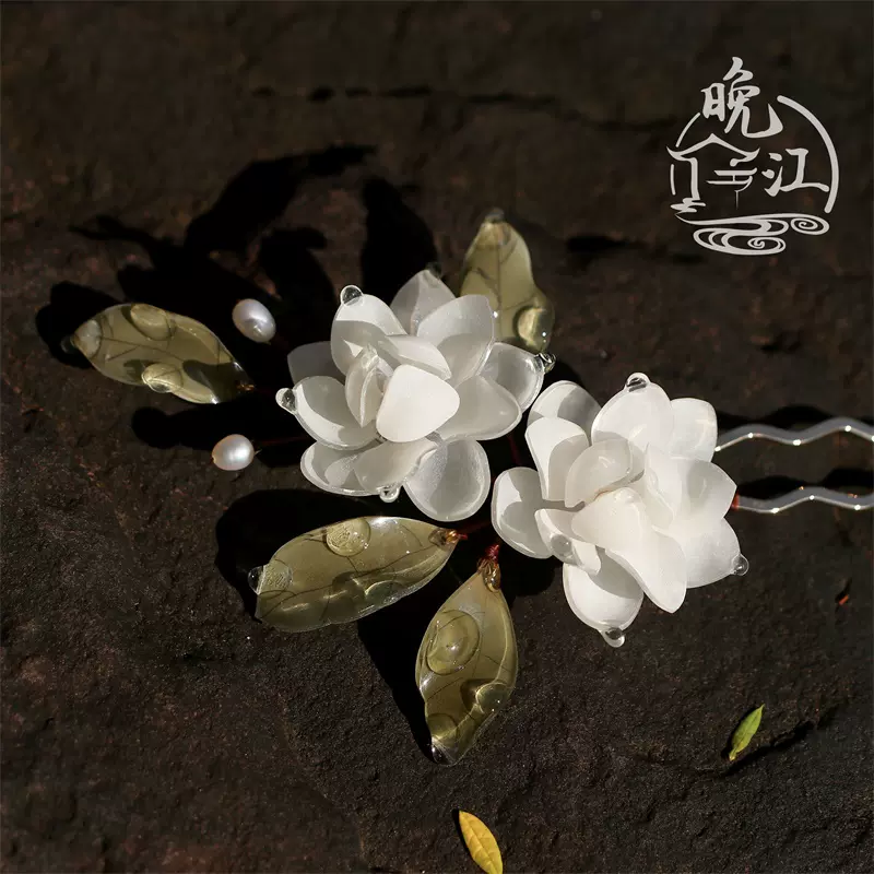 栀子花热缩花发簪花簪明制头饰簪子日常汉服简约