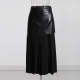 New style street style mid-length leather skirt high waist spliced ​​pleated irregular skirt women's mid-length skirt

