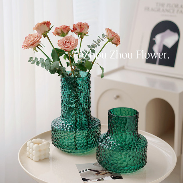 Modern simple high-end vase ornaments internet celebrity glacier transparent glass water-fed flower arrangement home living room soft decoration