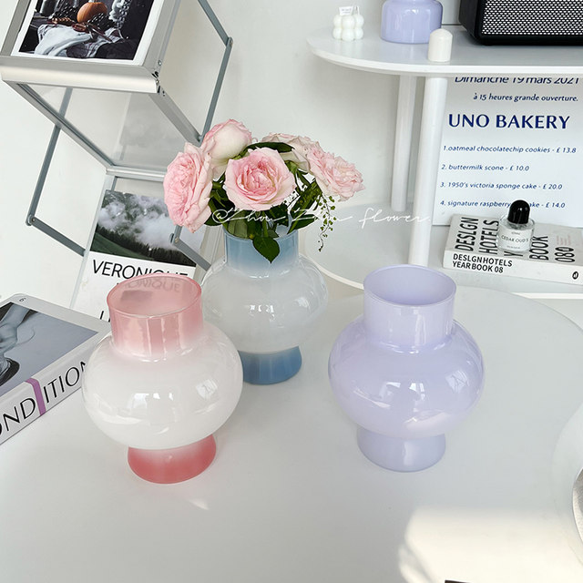 ins dopamine glass vase water-raised flowers living room flower arrangement B&B home TV cabinet medieval flower utensils purple