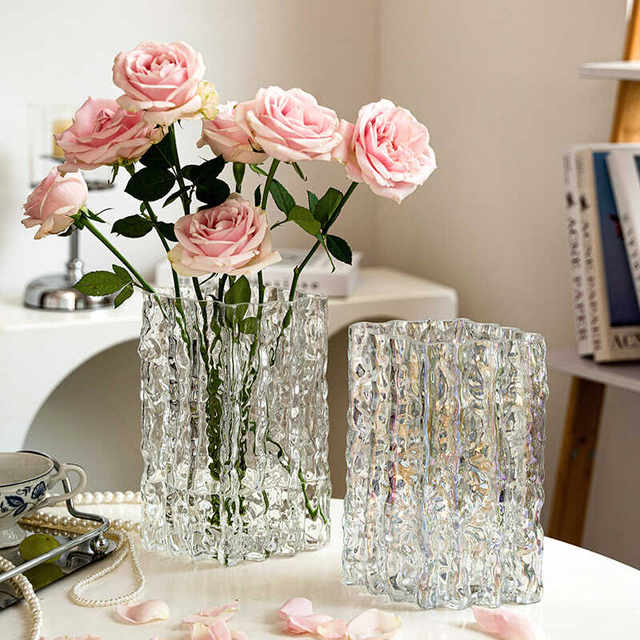 Modern simple glacier transparent glass vase water-cultivated flower arrangement living room desktop home decoration ornament large size
