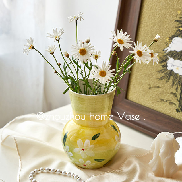 New Chinese style hand-painted ceramic vase ornaments, living room flower arrangements, high-end light luxury style home decorations, housewarming gifts