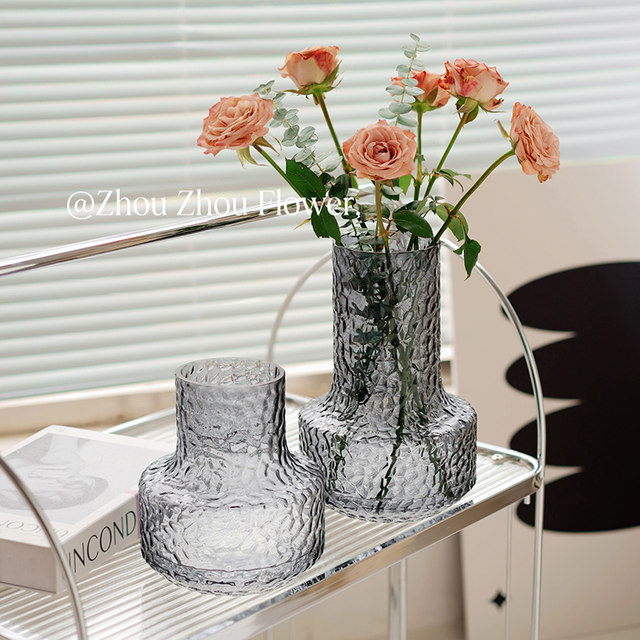 Modern simple high-end vase ornaments internet celebrity glacier transparent glass water-fed flower arrangement home living room soft decoration