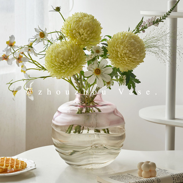 French water ripple gradient color glass vase water-raised flowers flower arrangement home living room study table flower ornaments