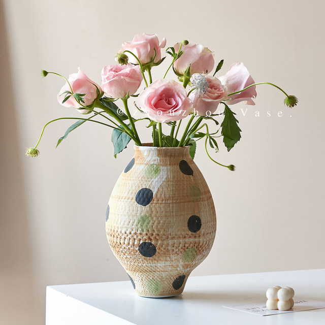 Zhou Zhoubo points Wabi-sabi style vase, medieval vase ornaments, home soft decorations, ceramic flower vessels, new Chinese style