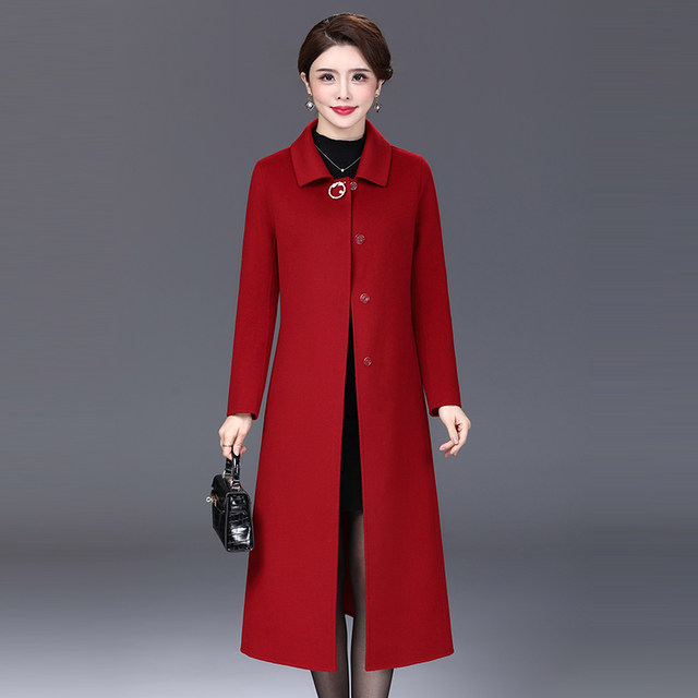 Kaizisha's middle -aged double -sided woolen coat female mothers pretend to be long and old autumn and winter hair coats
