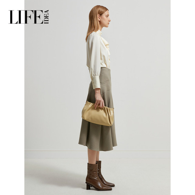 Lef Adidian's new spring design sense commuting versatile high-waisted skirt for women asymmetrical hem A-line long skirt