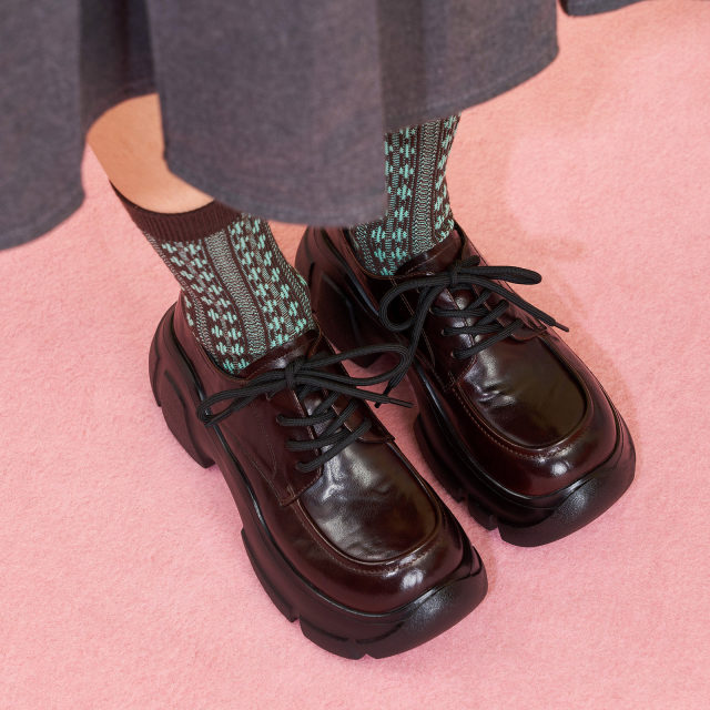 Masuji 2025 summer new thick-soled thick-heeled single shoes height-enhanced lace-up small leather shoes versatile casual shoes for women