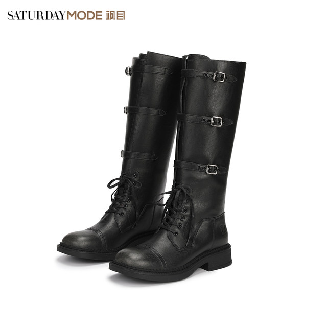 Saturday high tube knight boots for women's new winter Maillard retro belt buckle thick-soled Martin boots
