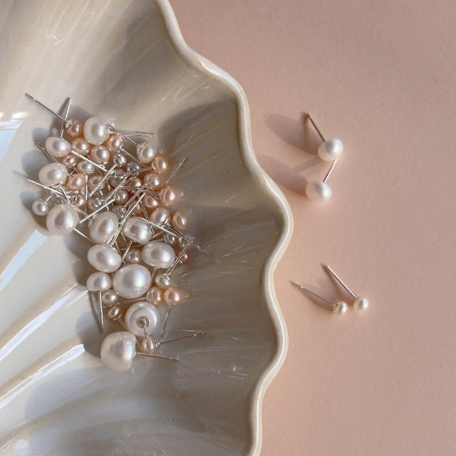 Natural freshwater pearl earrings small bulb 925 sterling silver earrings