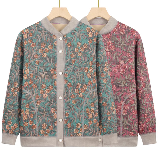 Grandma's spring and autumn velvet coat, winter clothing for the elderly, mother's sweater, old lady's cardigan, warm clothing, clothing for the elderly