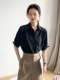 Black half-sleeved shirt for women, fashionable and high-end professional OL commuting versatile thin mid-sleeved slim shirt for summer