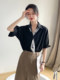 Black half-sleeved shirt for women, fashionable and high-end professional OL commuting versatile thin mid-sleeved slim shirt for summer