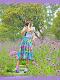 Japanese cartoon button mid -length skirt umbrella skirt large printed flower color purple with pocket sweet green
