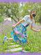 Japanese cartoon button mid -length skirt umbrella skirt large printed flower color purple with pocket sweet green
