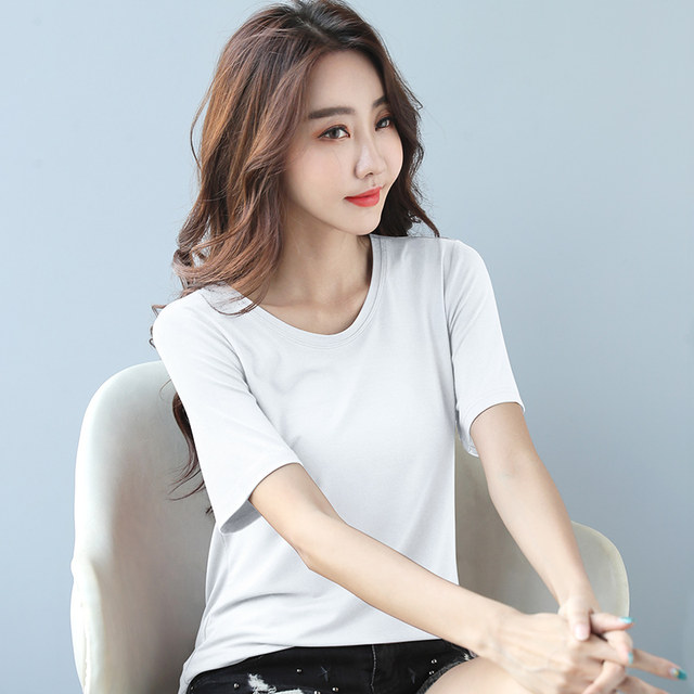 Women's Ruffle Short Sleeve T-Shirt - Solid Color Round Neck Top, Soft Cotton (White, Medium) - View #6