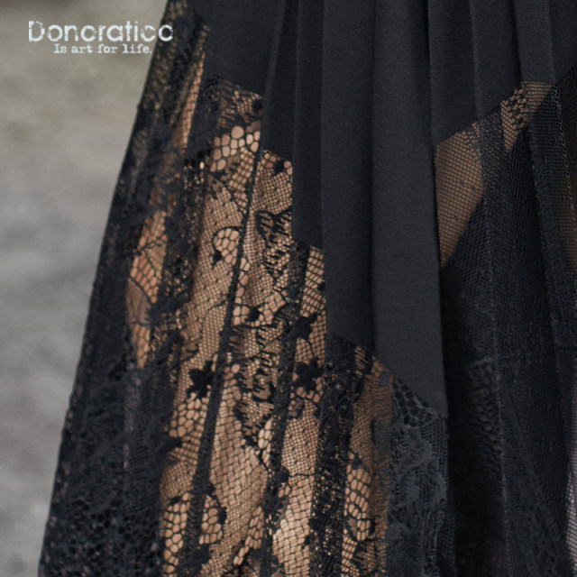 Dayiyan irregular solid color mesh lace spliced ​​pleated skirt temperament lace umbrella skirt French high-end women's soft gluten