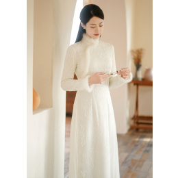 Newly improved cheongsam female autumn and winter new high-end fairy young retro Chinese style white dress