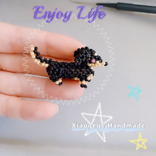 DIY beaded handmade ornaments dachshund dog handmade knitting material bag Japanese toho rice beads newbie video
