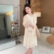 High-end round neck pleated texture short-sleeved dress for women 2025 summer new fashionable slim A-line midi skirt