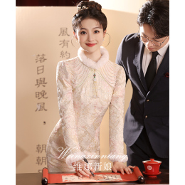 Cheongsam toast Bride 2023 new advanced pink and thick couture wedding dress dress Chinese style backdoor dress