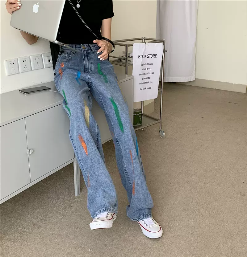 小豆花女装彩绘牛仔裤设计男女同款洋气新款潮高腰直筒显 小豆花女装彩绘牛仔裤设计男女同款洋气新款潮高腰直筒显