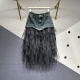 Mesh smudged layer cake skirt for women in women's 2025 spring and summer new versatile slim mid-length spliced ​​denim skirt