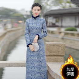 Winter improved cheongsam 2023 autumn and winter new long sleeved flannelette thickening daily can wear without a fork high sense of elegance