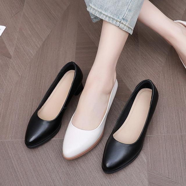 Genuine leather high heels spring and autumn new thick heel model performance leather shoes with skirt work shoes fashionable single shoes women 32