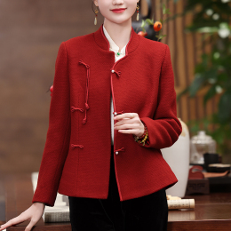 Tang style Chinese style womens wear 2024 autumn and winter new red annual dress everyday Chinese style tweed coat improved cheongsam