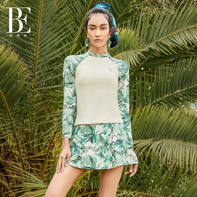 BE Fan De'an surf series women's split swimsuit fashionable sun protection long-sleeved split skirt three-piece set new style