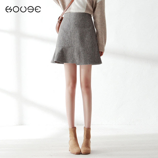 Woolen skirt for women in autumn and winter 2024 new high-waist irregular fish tail skirt ruffled hip A-line skirt short skirt