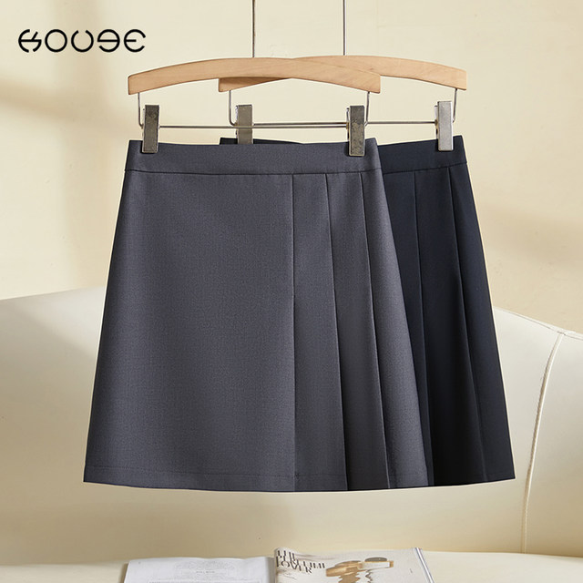 Gray pleated skirt for women in summer 2025 new suit short skirt high waist slim A-line small commuter skirt
