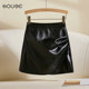Coffee asymmetric PU leather skirt short skirt for women 2025 spring new design skirt slit slim hip skirt
