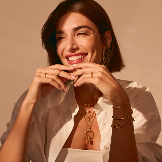 Pandora ME series linear texture rings stacked couple rings