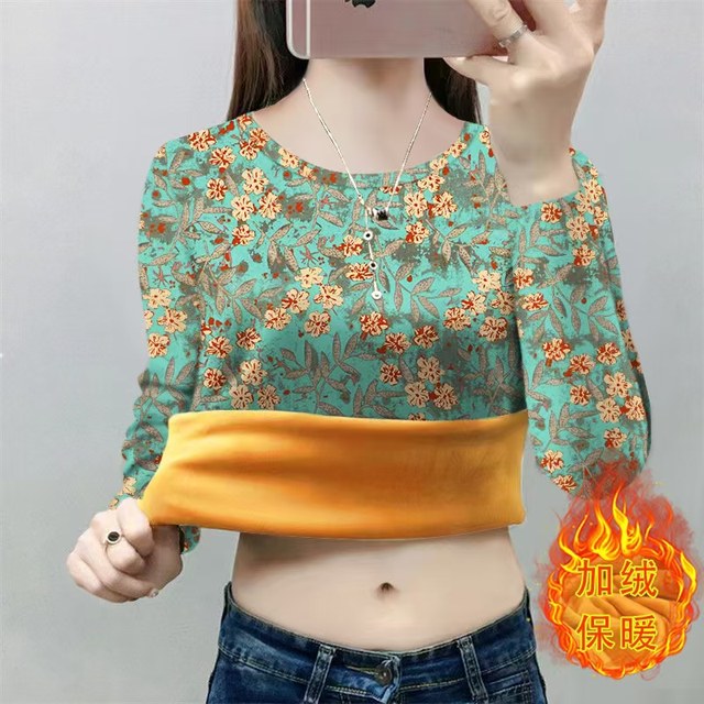
Middle-aged mother's velvet bottoming shirt to keep warm, casual and versatile 2025 autumn and winter new thickened T-shirt simple inner wear