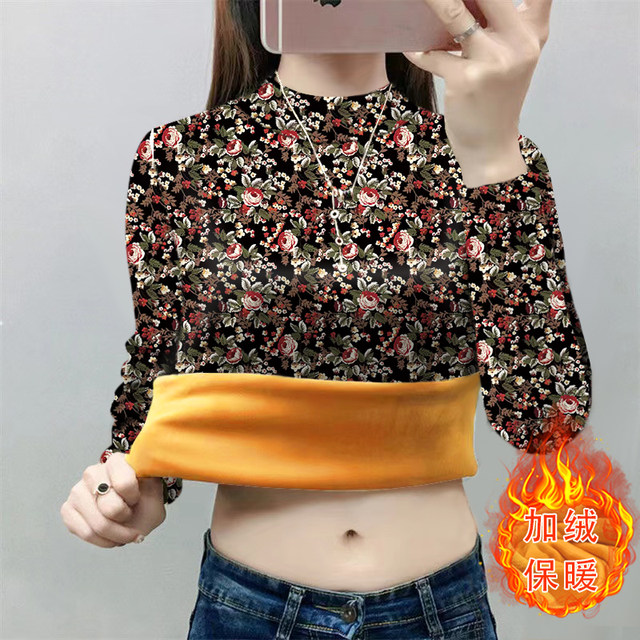 
Mom's autumn and winter clothing plus velvet thickened T-shirt for middle-aged and elderly people winter all-in-one velvet bottoming shirt old lady's warm top