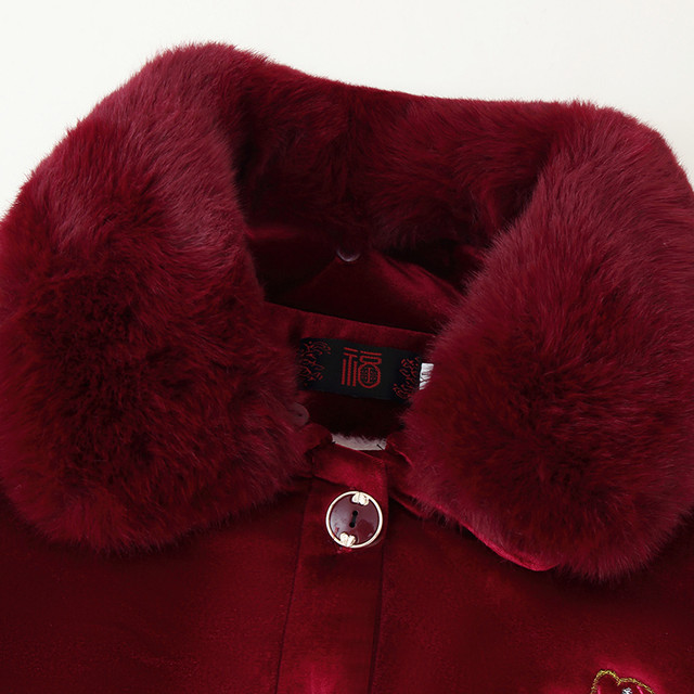 Middle-aged and elderly women's winter clothing, grandma's cotton-padded coat, elderly mother's thickened cotton-padded jacket, old lady's warm fur-collar cotton-padded coat