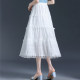 White lace spliced ​​skirt versatile elastic high waist slim A-line umbrella skirt cake skirt long skirt summer skirt