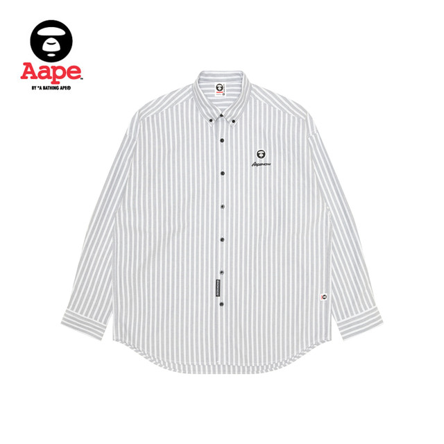 Aape flagship store men's clothing 25 spring and summer ape man badge letter embroidery casual striped long-sleeved shirt 8513XXO