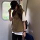 Hat hooded women's vest short autumn new version 2024 Korean version retro loose little man, shoulder, shoulders wear horse clip