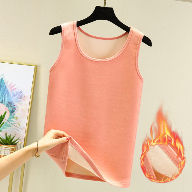 DeRong thermal vest for women in autumn and winter plus velvet thickened vest round neck inner top large size pure cotton bottoming shirt