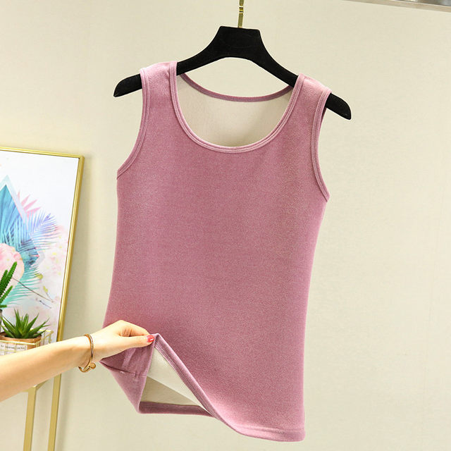 German velvet vest for women in autumn and winter plus velvet thickened round neck vest with autumn coat inside large size brushed warm base shirt top