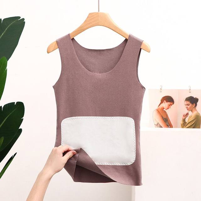 Autumn and winter belly, waist and waist, vulcan, no trace, warm vest female large size plus velvet thickened hot suscubar warm palace bottoming shirt
